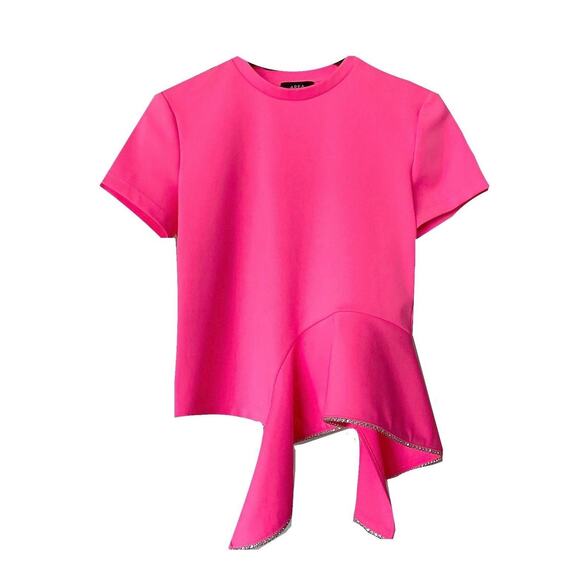 C0 NEW AREA BY BARNEY'S NEW YORK Pink Crystal Embellished Bottom Trim Top Size S - Picture 1 of 9